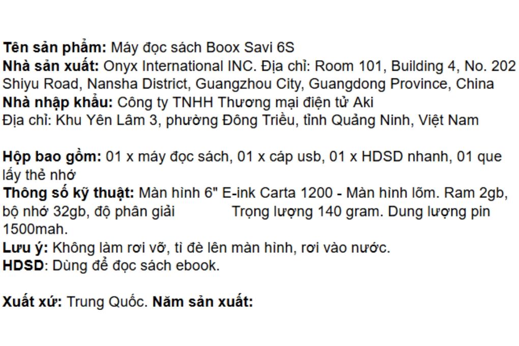 Máy đọc sách Boox Savi 6S 6 inch 32GB Màu Trắng