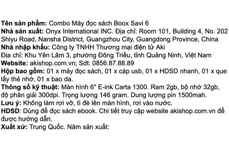 Combo máy đọc sách Boox Savi 6 6 inch 32 GB Màu Trắng