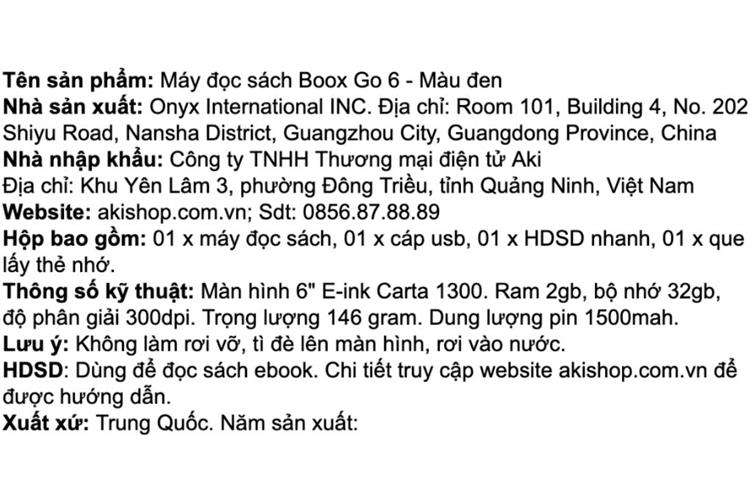 Máy đọc sách Boox Go 6 6 inch 32GB Màu Đen