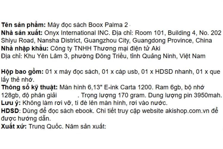 Máy đọc sách Boox Palma2 6.13 inch 128 GB Màu Đen