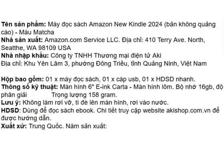 Máy đọc sách New Kindle 2024 6 inch 16 GB Màu Xanh lá