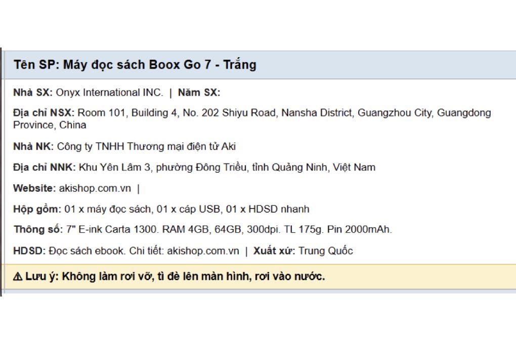 Máy đọc sách Boox Go 7 7inch 64GB Màu Trắng