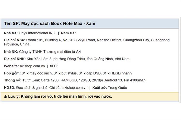 Máy đọc sách Boox Note Max 13.3inch 128GB Màu Trắng - Xám