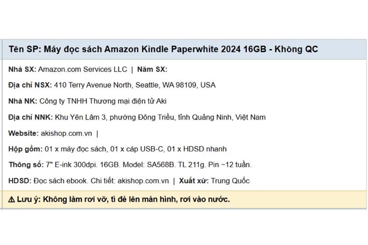Máy đọc sách Kindle Paperwhite 6 7inch 16GB (Bản không quảng cáo) Màu Đen