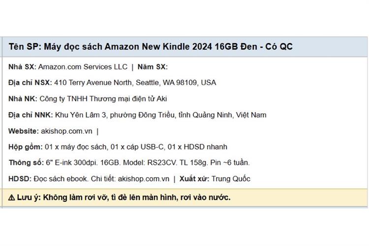 Máy đọc sách Kindle (2024) 6inch 16GB (Bản có quảng cáo) Màu Đen
