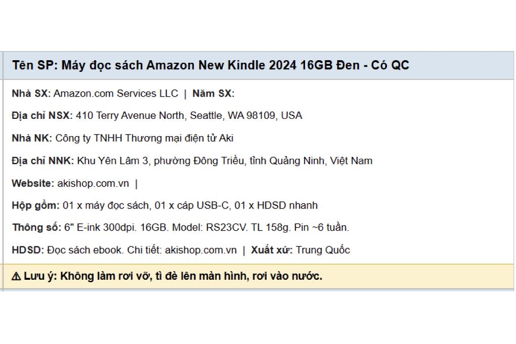 Máy đọc sách Kindle (2024) 6inch 16GB (Bản có quảng cáo) Màu Đen
