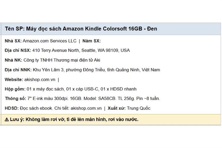 Máy đọc sách Kindle Colorsoft 7inch 16GB (Bản không quảng cáo) Màu Đen