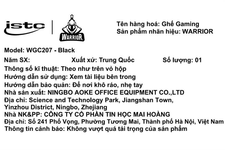 Ghế Gaming WARRIOR Raider Series WGC207 Màu Đen