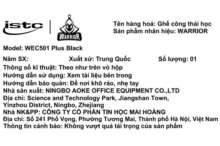 Ghế Công Thái Học Ergonomic WARRIOR Hero series WEC501 Plus Đen Màu Đen