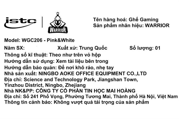 Ghế Gaming WARRIOR Raider Series WGC206 Hồng Trắng Màu Hồng