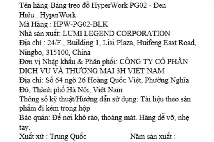 Bảng treo đồ Pegboard Hyperwork PG02 Đen Màu Đen
