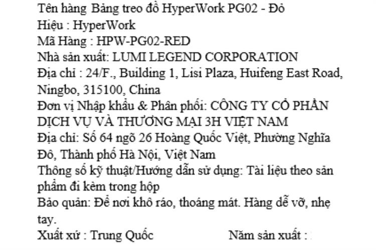 Bảng treo đồ Pegboard Hyperwork PG02 Đỏ Màu Đỏ