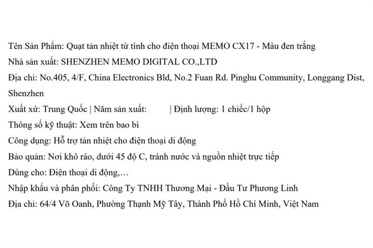 Quạt tản nhiệt điện thoại MEMO CX17 13W Màu Đen/Trắng