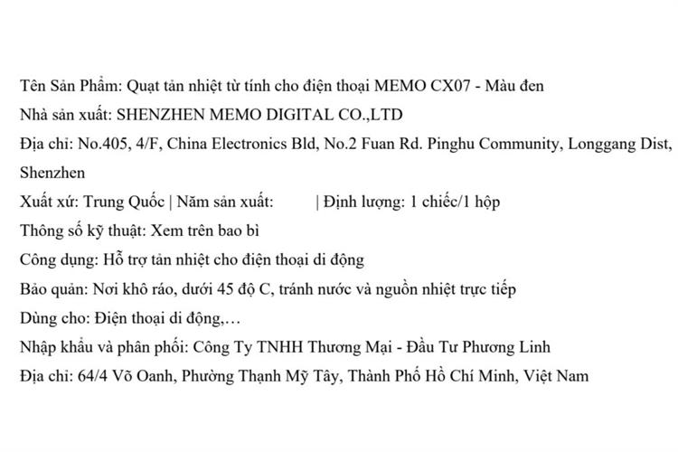 Quạt tản nhiệt điện thoại MEMO CX07 15W Màu Đen