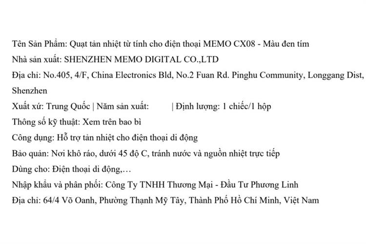 Quạt tản nhiệt điện thoại MEMO CX08 20W Màu Đen - Tím