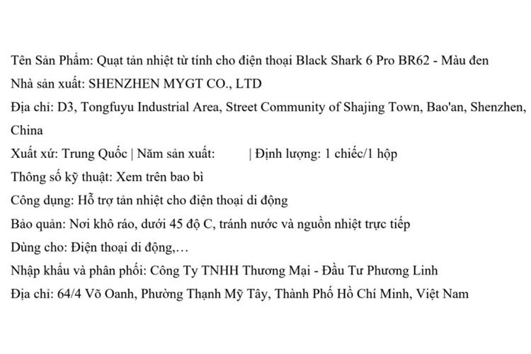 Quạt tản nhiệt điện thoại Black Shark 6 Pro BR62 35W Màu Đen - Tím