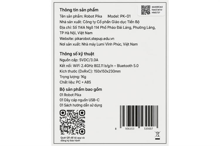 Robot thông minh học tiếng anh Pika PK01 Màu Trắng - Xám