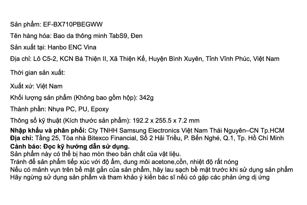 Bao da Galaxy Tab S9/ Tab S9 FE/ Tab S10 FE/ Tab S10 Lite Samsung Thông minh Chính hãng Màu Đen