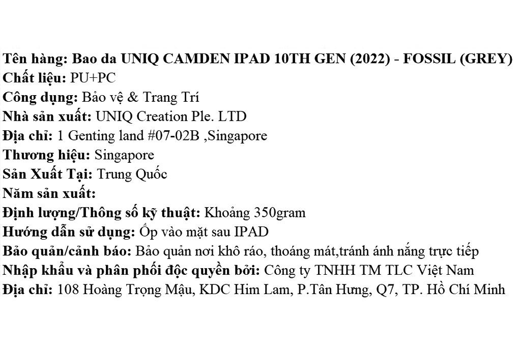 Bao da nắp gập iPad A16/ iPad 10 UniQ Camden Màu Xám nhạt