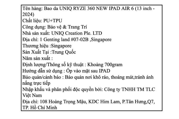 Bao da nắp gập iPad Air 6 M2/ Air M3 13 inch Nhựa TPU da PU UNIQ RYZE 360 Màu Đen