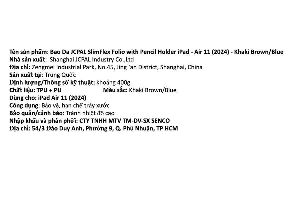 Bao da iPad Air M4/M3/M2 11 inch TPU PU JCPAL SlimFlex Folio Màu Nâu