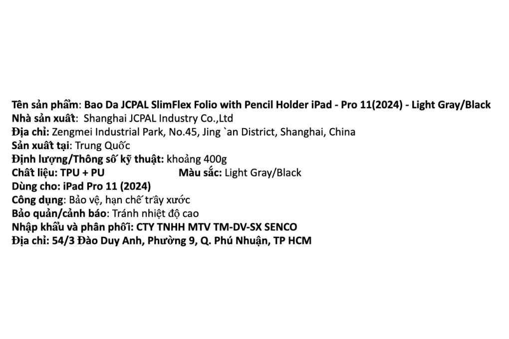 Bao da iPad Pro 11 M4/M5 11 inch Nhựa TPU Da PU JCPAL SlimFlex Folio Màu Xám