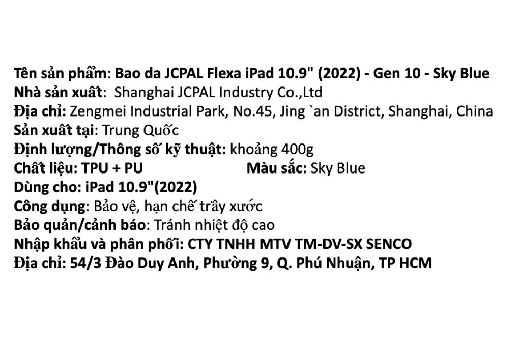 Bao da iPad A16/ iPad 10 Nhựa TPU Da PU JCPAL Flexa Màu Xanh Dương