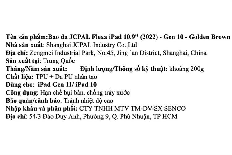 Bao da iPad A16/ iPad 10 TPU PU JCPAL Flexa Màu Nâu