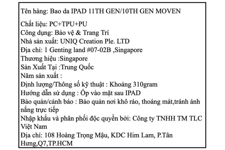 Bao da iPad A16/ iPad 10 PU PC TPU UNIQ MOVEN Màu Xám