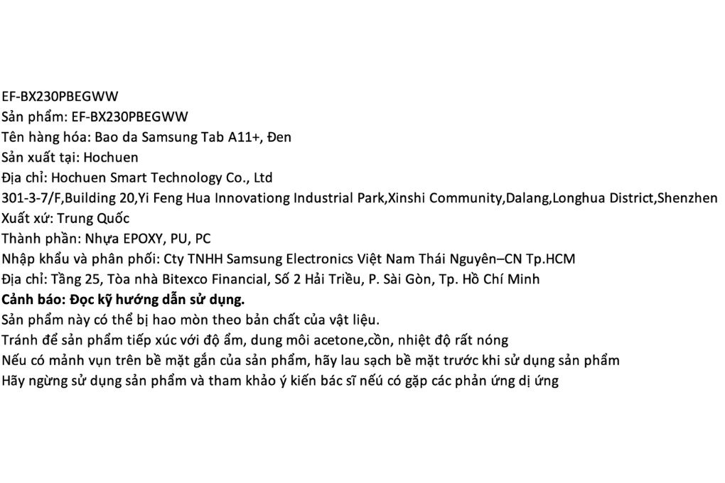 Bao da Galaxy Tab A11+ Samsung Chính hãng Màu Đen