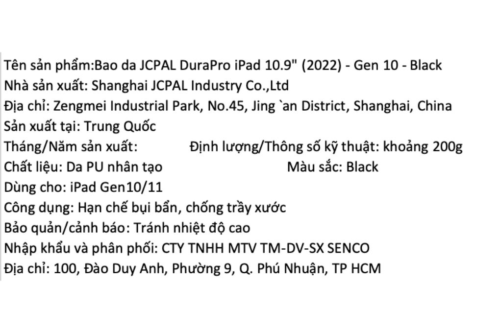 Bao da nắp gập iPad 11/iPad 10 PU JCPAL DuraPro Màu Đen