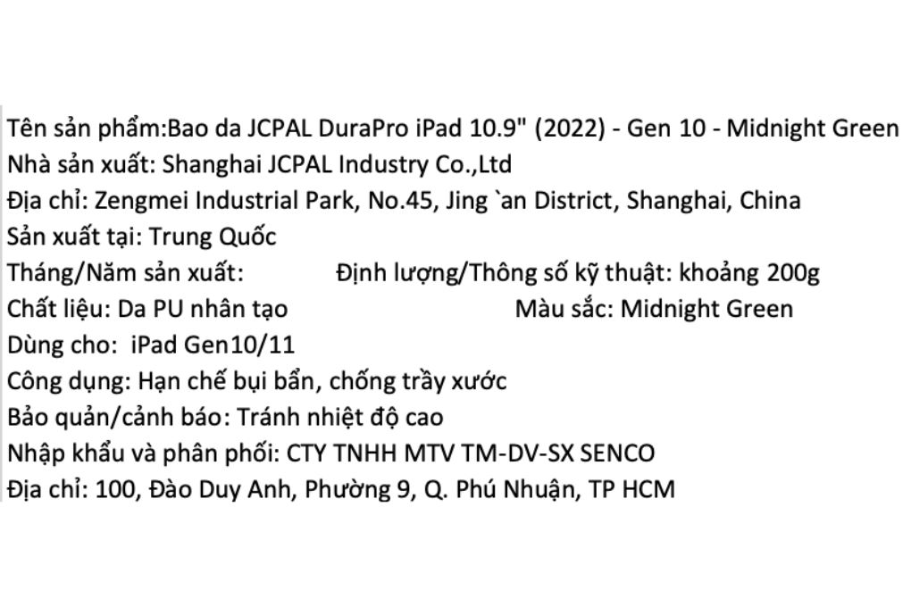 Bao da nắp gập iPad 11/iPad 10 PU JCPAL DuraPro Màu Xanh lá