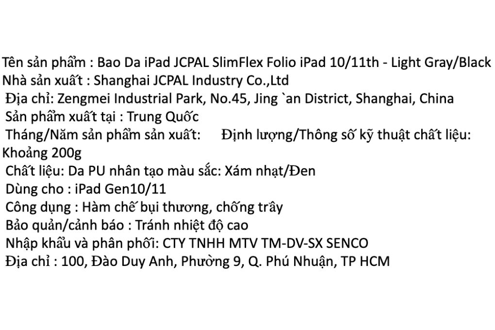 Bao da nắp gập iPad 11/iPad 10 PU JCPAL SlimFlex Folio Màu Đen