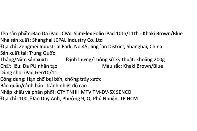 Bao da nắp gập iPad 11/iPad 10 PU JCPAL SlimFlex Folio Màu Nâu