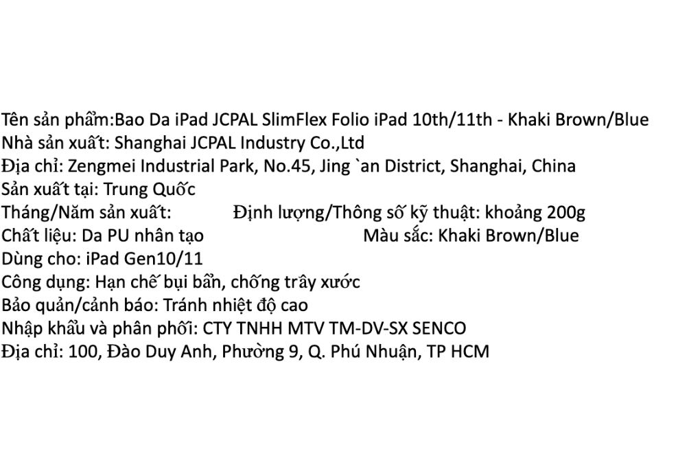 Bao da nắp gập iPad 11/iPad 10 PU JCPAL SlimFlex Folio Màu Nâu