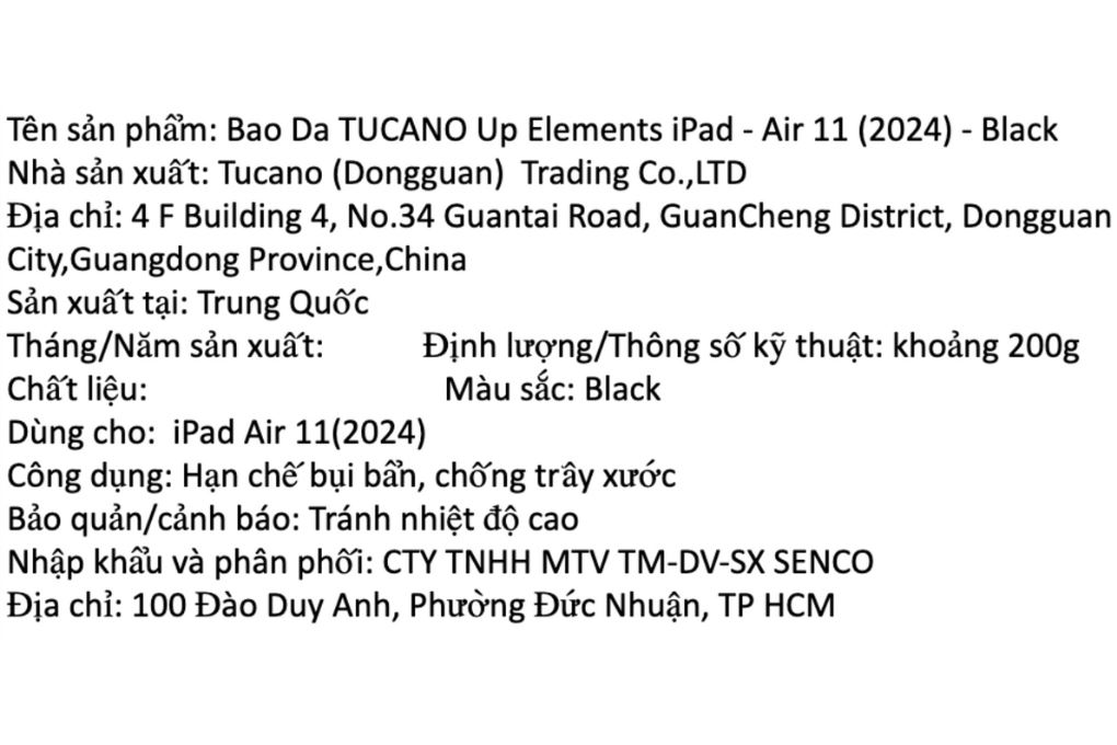 Bao da iPad Air M4/M3/M2 11 inch Up Elements PU TPU TUCANO Màu Đen
