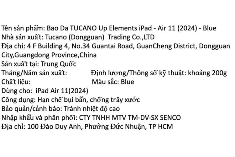 Bao da iPad Air M3/M2 11 inch Up Elements PU TPU TUCANO Màu Xanh Dương