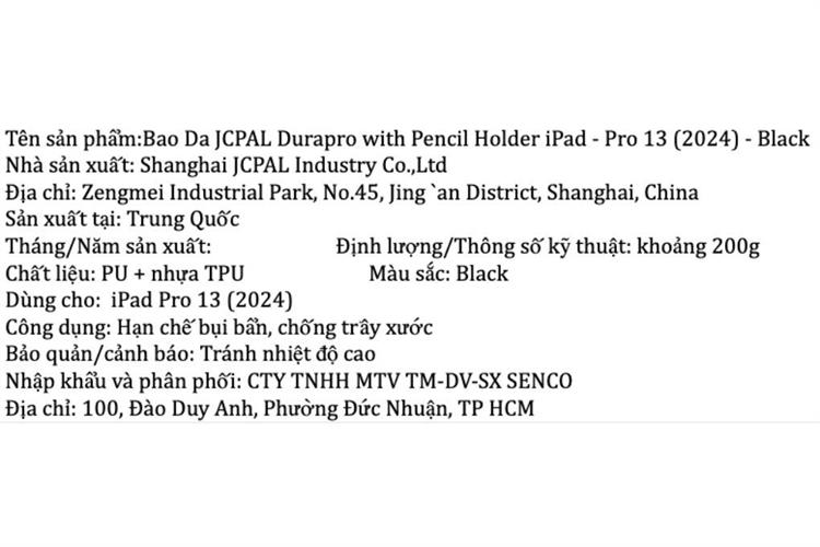 Bao da iPad Pro M5/M4 13 inch TPU PU JCPAL DuraPro Màu Đen