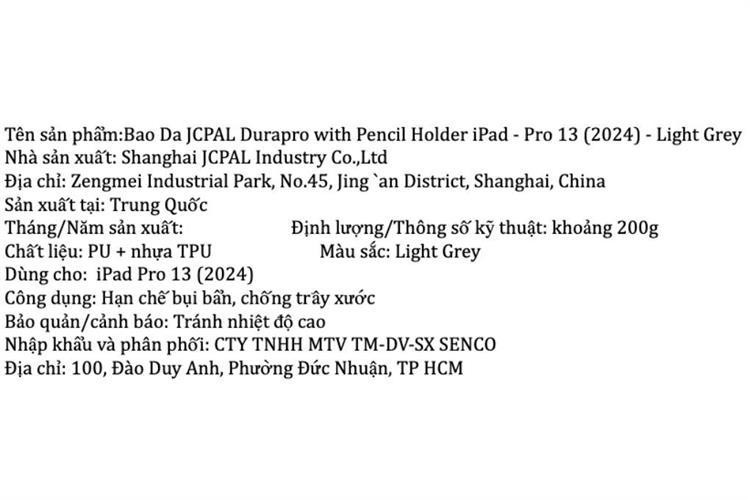 Bao da iPad Pro M5/M4 13 inch TPU PU JCPAL DuraPro Màu Xám nhạt