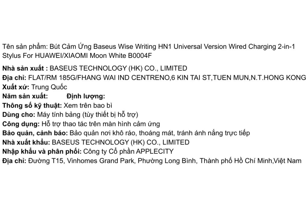 Bút cảm ứng Baseus Wise Writing HN1 Universal Version Wired Charging 2-in-1 Stylus For HUAWEI/XIAOMI Moon White B0004F Màu Trắng