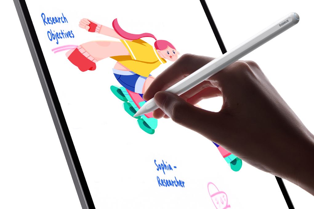Bút cảm ứng Baseus Smooth Writing PS3 Pro 360° Touch Operation Wired Charging Stylus Moon White BS-PS054 Màu Trắng