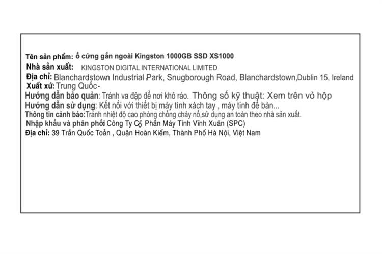 Ổ cứng SSD 1TB Kingston Portable SXS1000 Màu Đen