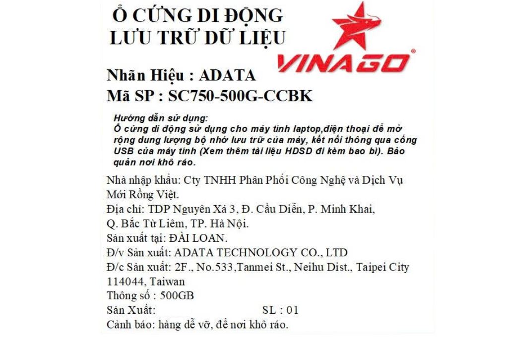 Ổ cứng SSD 500GB Adata Portable SC750 Màu Đen