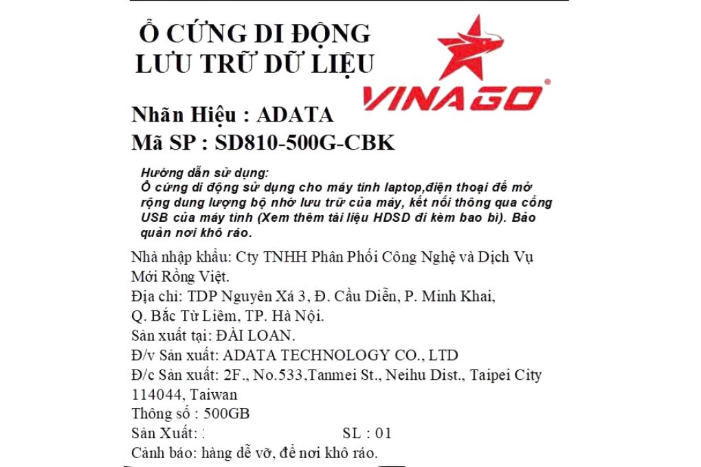Ổ cứng SSD 500GB Adata Portable SD810 Màu Đen