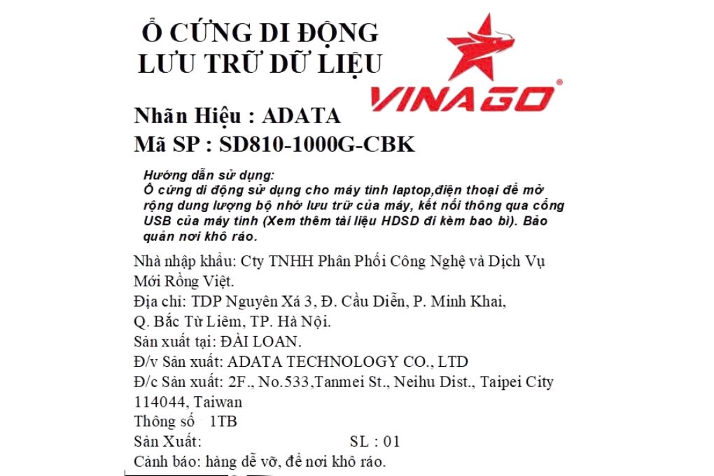 Ổ cứng SSD 1TB Adata Portable SD810 Màu Đen