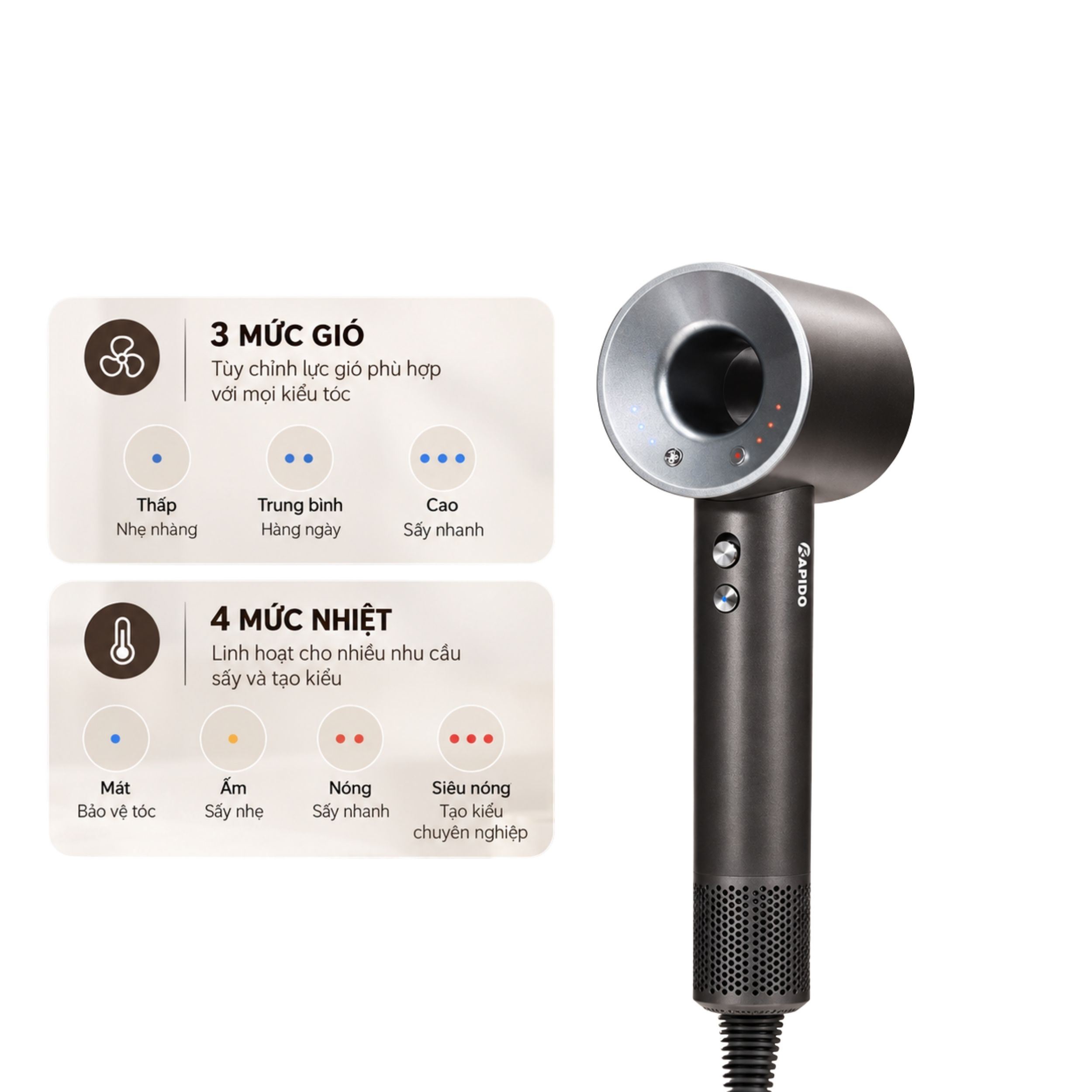 Máy sấy tóc Rapido RHD-1400LM3 Màu Xám