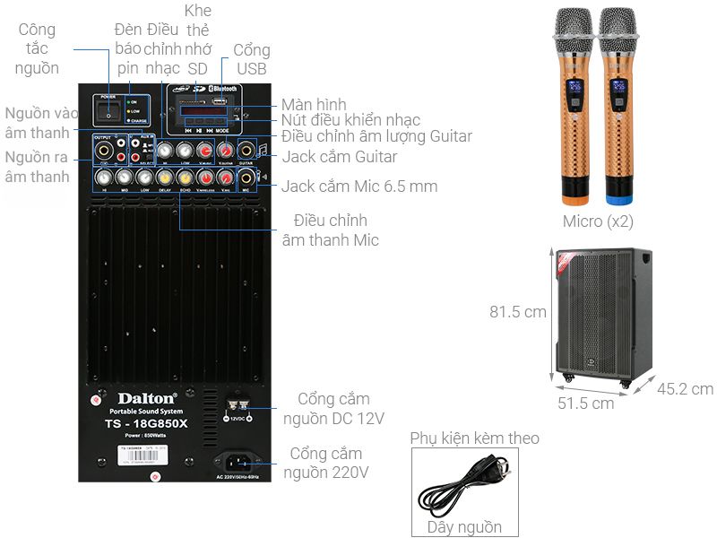 Loa kéo karaoke Dalton TS-18G850X 850W
