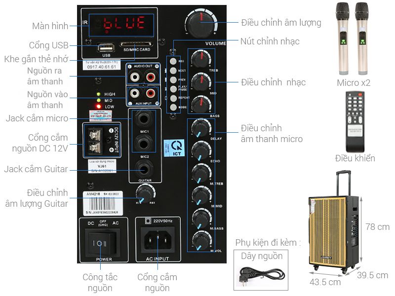 Loa kéo karaoke Jammy AM4218 600W