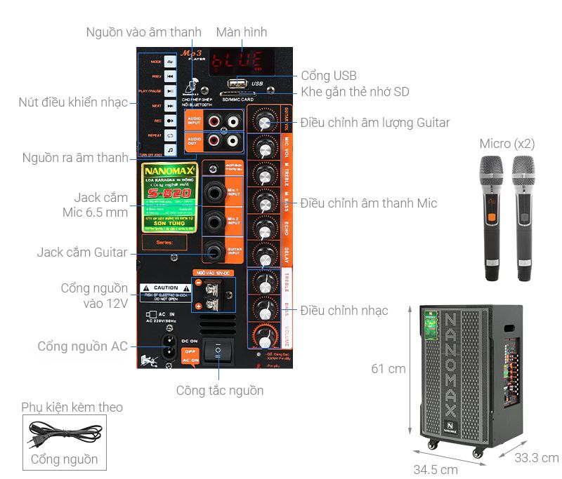 Loa kéo karaoke Nanomax S-820 400W