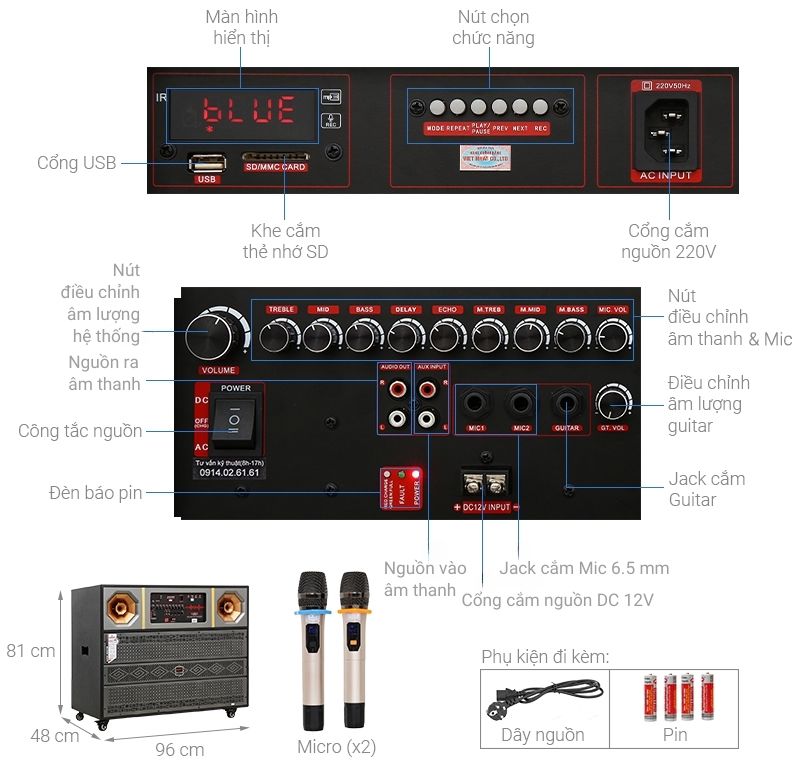 Loa kéo karaoke Jammy S8078K 1800W